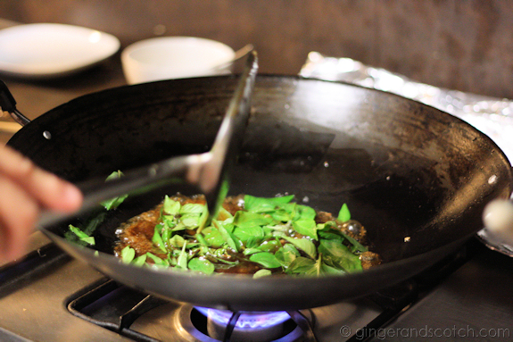 Clams with Asian Basil Sauce - Freshly picked Asian basil is tossed in