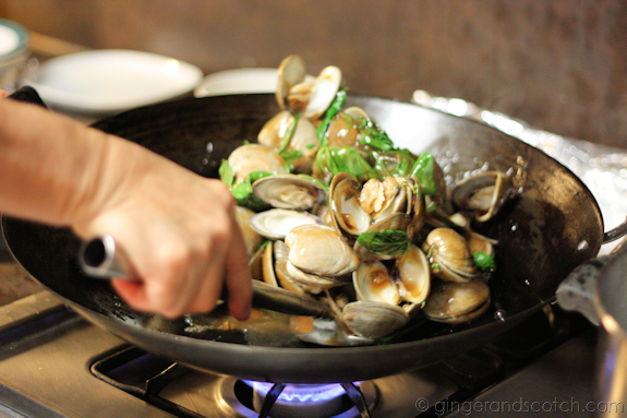 Clams are tossed in the sauce