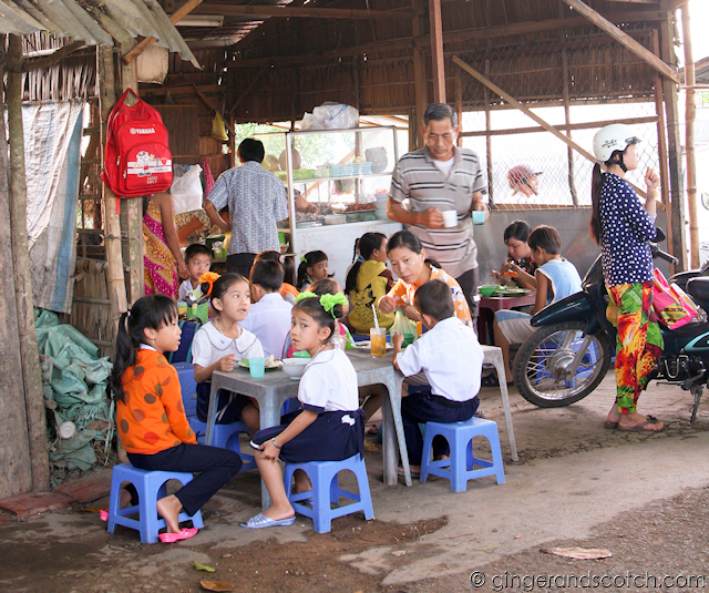 Mekong School Children Having Breakfast Before School
