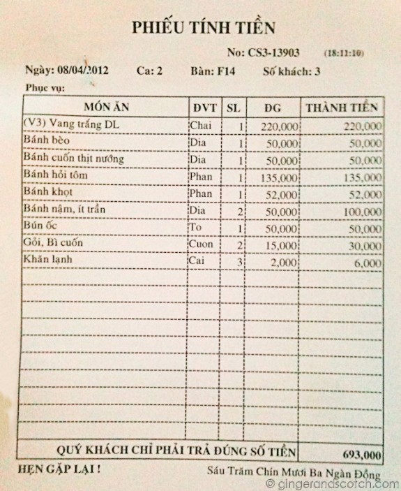 Nha Hang Ngon receipt Nha Hang Ngon receipt