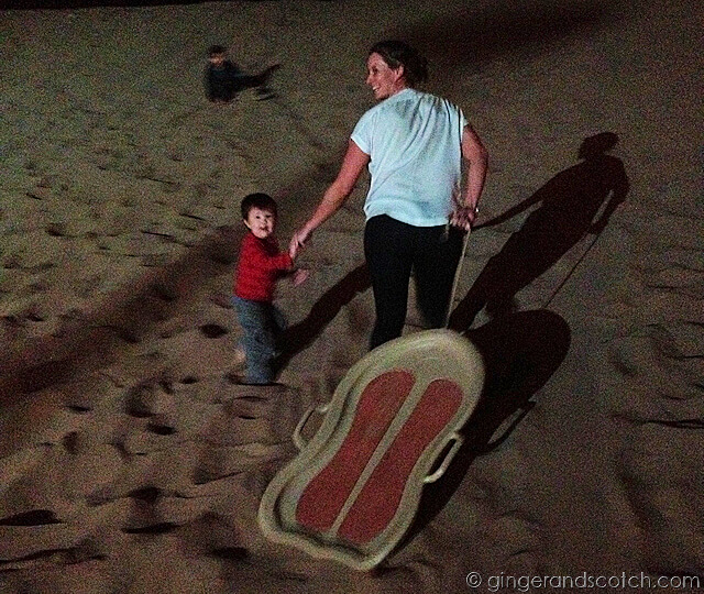 Full Moon Drumming - sledding on the sand