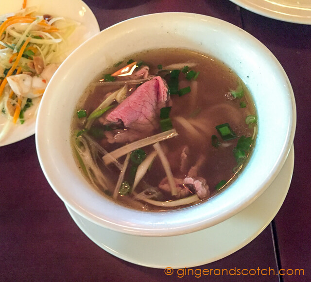 Tradtional Vietnamese soup with beef or chicken, asorted vegetables and chili