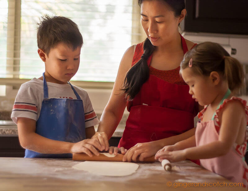 Kids and I making homemade Chinese noodles