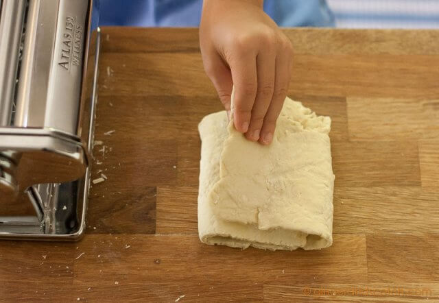 Second pass of ramen dough through the pasta machine