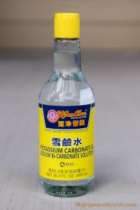 Use this Koon Chun brand lye water, aka "kansui" to make alkaline noodles like ramen and Chinese egg noodles Kansui or Lye Water - Alkaline Water