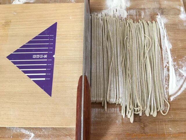 Cutting Soba Noodles with Soba Knife and Wooden Guide