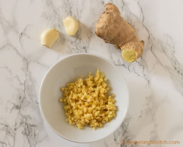 Minced ginger and garlic for stir-fry