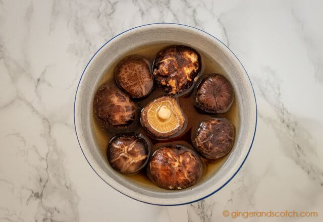 Chinese mushrooms rehydrating in water