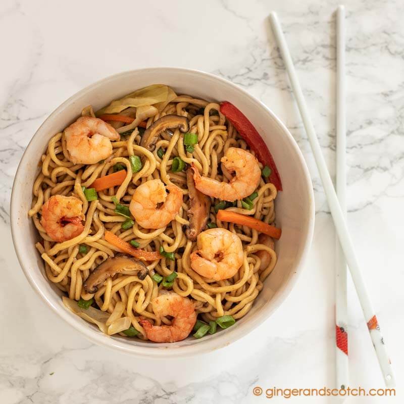 Homemade Chinese Egg Noodles - Shrimp Lo Mein