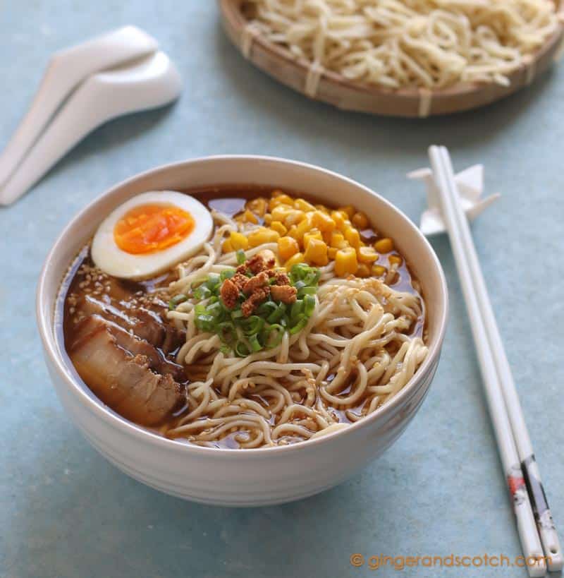 Bowl of Tonkotsu Ramen with Homemade Noodles